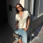 Fashion V-neck Lace Stitching Lace Up Slimming Short Sleeve