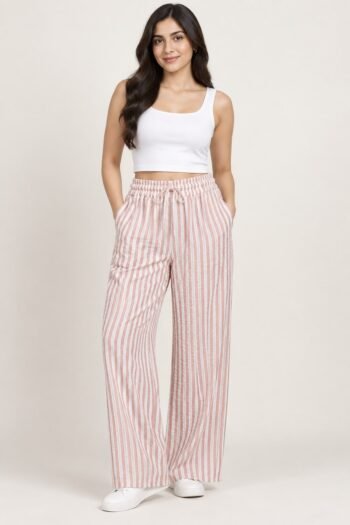 Pink Striped Palazzo For Women
