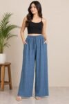 Blue Textured Palazzo For Women