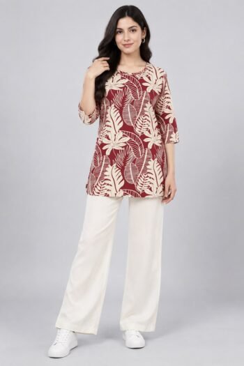 Red Floral Kurti For Women
