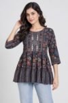 Navy Printed Kurti For Women