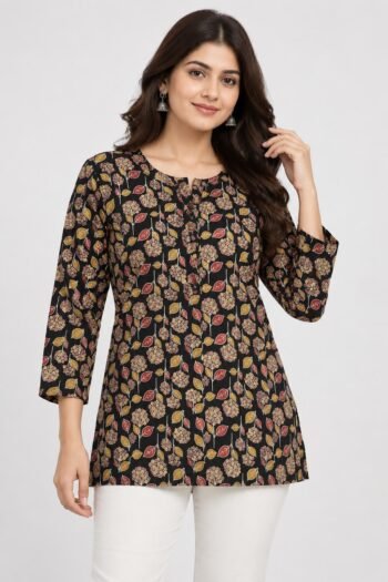 Black Printed Kurti For Women
